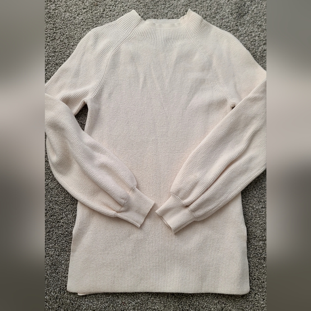 LOFT Cream Cowl Neck Sweater Soft Knit Balloon Sleeves